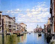 Art Mural Federico del Campo GONDOLIERS CANAL VENICE Backsplash Tile #2690