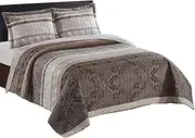Royal Tradition Callisto Taupe Reversible Coverlets, Twin Oversized 2pc Quilt Set (68-Inch Wide x 90-Inch Long) Lightweight Bedspread
