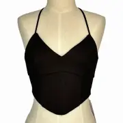 Women's Supre Black Stretch Backless Tie Up Crop Top Size 2XS BNWT