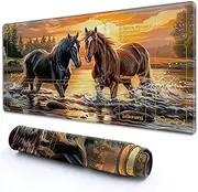 RMJKXQZG for MTG Playmat with Zones 24" x 14" with High Elastic Rubber Base Non-Slip Rubber Sole HD Printing for MTG Mat Magic Mat Card Playmat Magic Playmat Mouse Pad, Horses Playing in The River