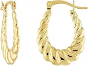 [JewelryWeb] 10k Yellow Gold Oval Scalloped Back To-Back Hoop Earrings-Hoop Earring for Women