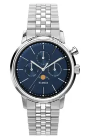 Timex® Marlin Moon Phase Bracelet Watch, 40mm in Stainless Steel at Nordstrom One Size