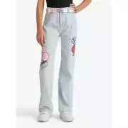 Justice Girls Ring Pop Collab Jeans, Size 12, Standard Fit, Light Wash Demin
