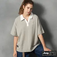 在飛比找Yahoo奇摩購物中心優惠-Jeep 女裝 素面百搭寬版休閒V領POLO衫-灰