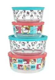 Pyrex Hello Kitty Decorated Glass Food Storage Container 8 Piece Set New In Box