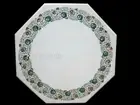 24 Inches Marble Coffee Table Top Shiny Gemstone Inlay Work Lawn Table for Home
