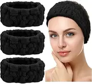 Chuangdi 3 Pieces Spa Facial Headband for Makeup and Washing Face Terry Cloth Hairband Yoga Sports Shower Facial Elastic Head Band Wrap for Girls and Women (Black) One size 1