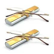 2 Pack Rimless Reading Glasses with Slim Gold and Silver Case for Men and Wom...