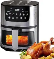 Air Fryer Oven, 15L Stainless Steel Visual Air Fryer, 2400W Smart Oven with Digital Timer, Touchscreen and 9 Presets Menu, 80-200℃ Temperature Control, Automatic Power Off, for Home Kitchen