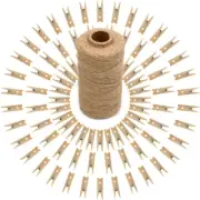 100Pcs Clothespins with String, 1.4Inch Wooden Clothes Pins with 328Ft Jute,,