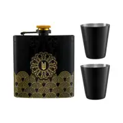 4pc Set of Maxwell & Williams Wicked Wizard's Palace Hip Flask - Black