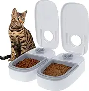 2 Meal Automatic Pet Feeder, 48H Timer Dry and Wet Food Dispenser for Cats, Nonslip Automatic Dog and Cat Feeder, Battery Powered Wet Dry Cat Food Dispenser for Pets Dogs