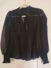 NWT $215 Women's All Saints Leonie Sheer Blouse, Black, Size 2