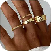 [Fansilver] Stackable Chunky Gold Rings for Women Non Tarnish Dainty 14K Gold Plated Stacking Thumb Rings Set Trendy Gold Wedding Band Ring Size 5-11