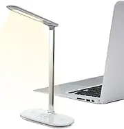 Table Reading Lamp,Wireless Charging Desk Light Table Lamp - Folding Dimmable Eye-Caring Reading Light Charging Stand for Bedroom Bedside Office Nightstand