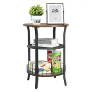 Catzon Industrial Round Side Table with Storage for Living Room Bedroom