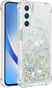 [QIVSTAR] Crystal Case for Galaxy A25 5G, Samsung A25 5G Glitter Bling Sparkle Liquid Case Women Girls Luxury Flowing Quicksand Clear Case for Samsung Galaxy A25 5G Silver Love YBW