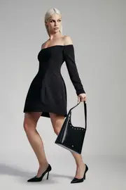 nadene hourglass mini dress in black