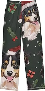 [ZZXXB] Collie with Xmas Hat Boys Long Pants Soft Trousers Elastic Waist Kids Lounge Bottoms with Pockets S-XL