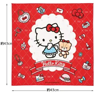 小禮堂 Hello Kitty 日製 純棉紗布便當包巾 餐巾 手帕 桌巾 桌墊 43x43cm (紅 化妝品)