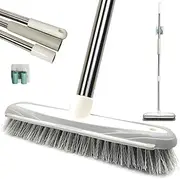 IZSOHHOME Push Broom,Tub Tile Broom Brush,Stiff Bristles Broom for Shower Cleaning, Patio, Kitchen,Grout and Garage,Indoor Outdoor Cleaning Brush,Adjustable Stainless Steel Long Handle-46.5"…