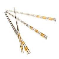 在飛比找樂天市場購物網優惠-高檔韓國不銹鋼實心筷子 鍍金金色不銹鋼鐵扁形筷子金屬家用韓式