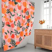 Peach Shower Curtain for Bathroom Tropical Fruit Orange Apricot Flower Leaves Floral Shower Curtain Set with 12 Hooks Waterproof Polyester Fabric