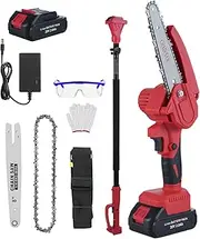ZS-2200 20V Cordl Saw & Chainsaw, 2-in-1 Electric Saw with 2 Batteries and 2 Chains, Saw Battery Powered with 6.5ft Extension Rod, Multifunctional Saws Electric Pruning