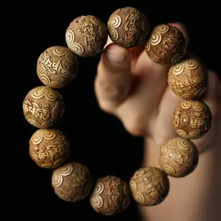 金絲楠木雕刻六字真言手串男女佛珠單圈手鏈文玩念珠木質手飾禮物
