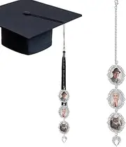 [WZXHYS] Custom Memorial Graduation Cap Photo Charm Class of 2025 Tassel Charms I Always with You Memorial Ceremony College Gift DIY Photo Chain Wear on Cap for Graduation (Silver)