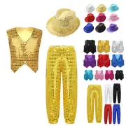 Kids Sequins Vest Waistcoat / Pants / Hats Jazz Glittery Costumes Dance Outfit