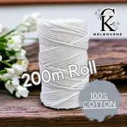 4MM 3ply macrame cord, WHITE Cotton Soft Rope 3 Strand Yarn Supplies Melbourne