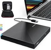Perobuno External CD DVD Drive USB 3.0 Type C External CD Burner CD DVD +RW External CD Player for PC Laptop Desktop iMac MacBook Pro/Air Windows 11/10/8/7/XP Linux Mac OS with Case