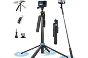 180cm Selfie Stick Tripod with Remote for iPhone/Android - Anti-Shake, Portable Stand for GoPro/Insta360