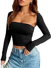 [Amoretu] Two Piece Sets for Women Going Out Sexy Bandeau Crop Tops with Bolero Shrug Bandeau Cropped Open Front Cardigan