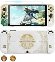 GLDRAM Dockable Protective Case Compatible with Nintendo Switch OLED Model, Accessories Kit with Skin Cover, Screen Protector and 2 Thumb Grip Caps for Zelda Switch OLED Console & Joy Con Controller
