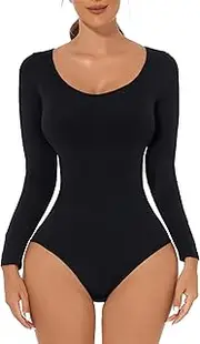 [KUNYUN] Bodysuit Shapewear for Women Tummy Control Panties Seamless Long Sleeve Crew Neck Tops Jumpsuit Sexy Tank Tops