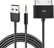 30 Pin to AUX USB, 30 Pin Charger Dock to 3.5mm Car AUX Audio USB Charger Cable Data Sync Transfer & Charging for Phone 3G 4G Pod Touch (Black)