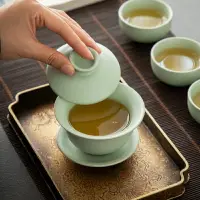 在飛比找樂天市場購物網優惠-汝窯三才蓋碗單個小號防燙泡茶碗景德鎮汝瓷手工陶瓷茶具可養開片