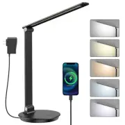 LED Desk Lamp with USB Charging Port, Touch Control Dimmable Office Lamp, 5 C...