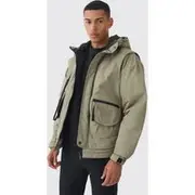 Mens Hooded Utility Tech Parka In Khaki