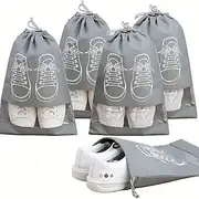 10-Pack Travel Shoe Storage Bags, Non-Woven Dustproof Shoe Organizers with Drawstring Closure, Transparent Window and White Shoe Print Design