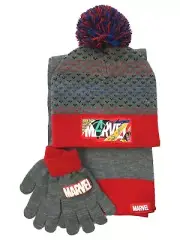 Marvel Boys Gray & Red 3 Piece Superhero Scarf Beanie Hat & Gloves Set