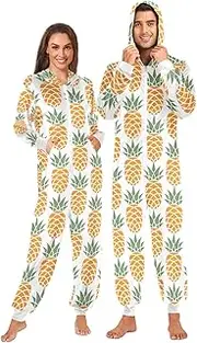 [ZZXXB] Summer Pineapple Fruit Onesie Pajamas for Adult Women Men Long Sleeves One Piece Onesies Hooded Sleepwear S - XL