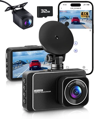 Dash Cam, 4K+2.5K Full HD Dash Cam Front and Rear, Dash Cam for Cars, Included 3