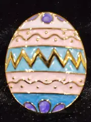 4 Pastel Pink Purple Easter Egg Shaped Napkin Rings 4pc 2.5" Enamel Gold Accents