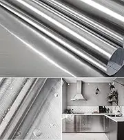 Hopepak Stainless Steel Contact Paper Peel and Stick Waterproof Silver Metallic Wallpaper Self Adhesive Removable Vinyl Roll for Kitchen Cabinet Refrigerator Dishwasher Countertop 17.3''x118''