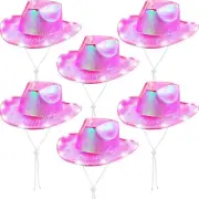 Geyoga 6 Pcs Light Up Holographic Pink Cowboy Hat Women Metallic Space Rave H...