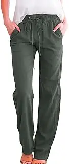 Women Summer Linen Pants Drawstring High Waist Causal Pants Baggy Comfy Lightweight Lounge Long Trousers Pocket 2025