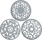 Smithcraft Silicone Trivets for Hot Dishes, Pots & Pans, Hot Pads for Kitchen, Non-Stick Silicone Pot Holders Trivet Mat for Counter, Carved Heat Resistant Mat Countertops &Table Grey Set 3